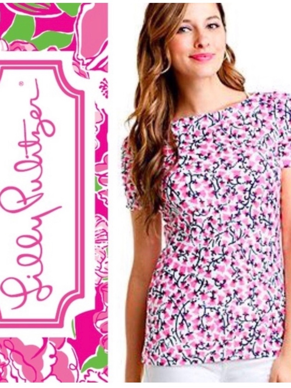 Lilly Pulitzer Lana Printed Top valley girl tulip print size large NWOT